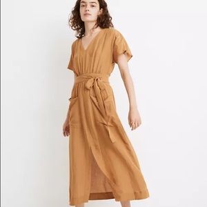 madewell mustard tie waist midi dress 2